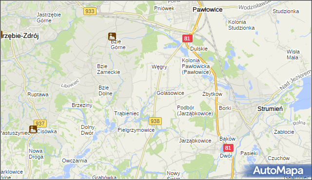 mapa Golasowice, Golasowice na mapie Targeo