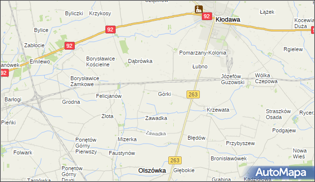 mapa Górki gmina Kłodawa, Górki gmina Kłodawa na mapie Targeo