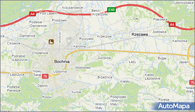 mapa Gorzków gmina Bochnia, Gorzków gmina Bochnia na mapie Targeo