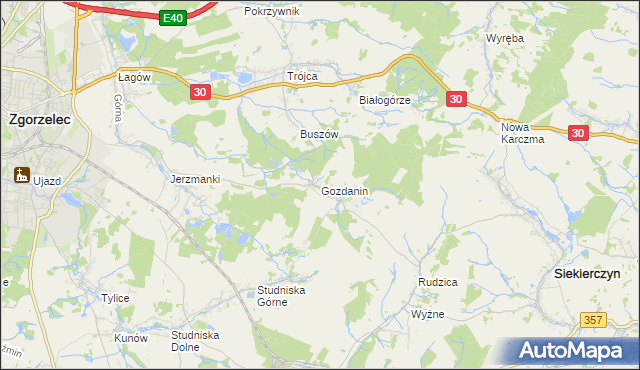 mapa Gozdanin gmina Zgorzelec, Gozdanin gmina Zgorzelec na mapie Targeo