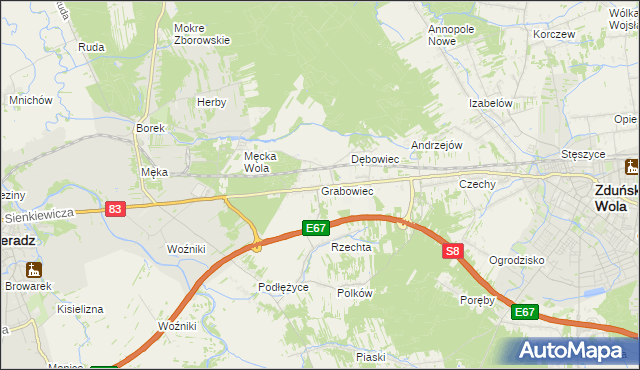 mapa Grabowiec gmina Sieradz, Grabowiec gmina Sieradz na mapie Targeo