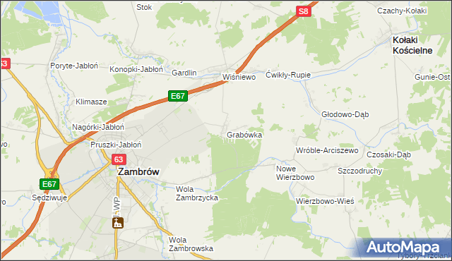 mapa Grabówka gmina Zambrów, Grabówka gmina Zambrów na mapie Targeo