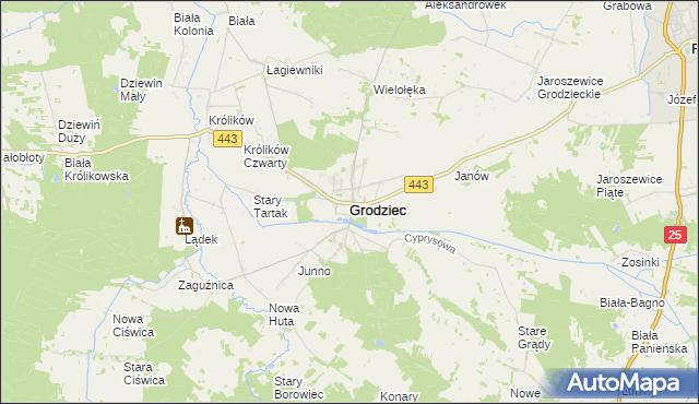 mapa Grodziec powiat koniński, Grodziec powiat koniński na mapie Targeo