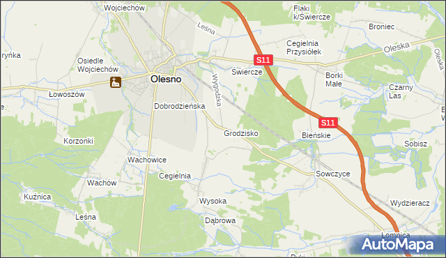 mapa Grodzisko gmina Olesno, Grodzisko gmina Olesno na mapie Targeo