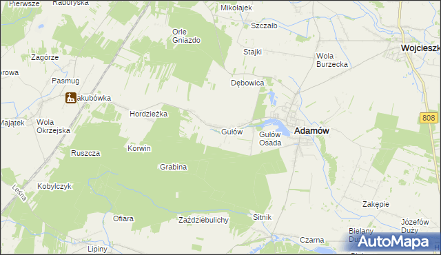 mapa Gułów gmina Adamów, Gułów gmina Adamów na mapie Targeo