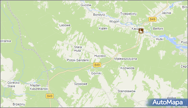 mapa Hucisko gmina Krasnobród, Hucisko gmina Krasnobród na mapie Targeo