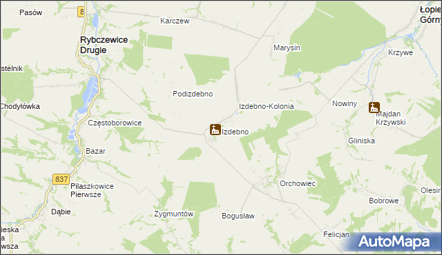 mapa Izdebno gmina Rybczewice, Izdebno gmina Rybczewice na mapie Targeo