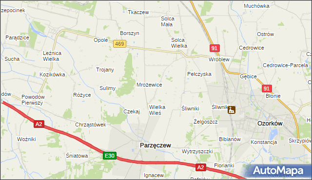 mapa Janów gmina Parzęczew, Janów gmina Parzęczew na mapie Targeo