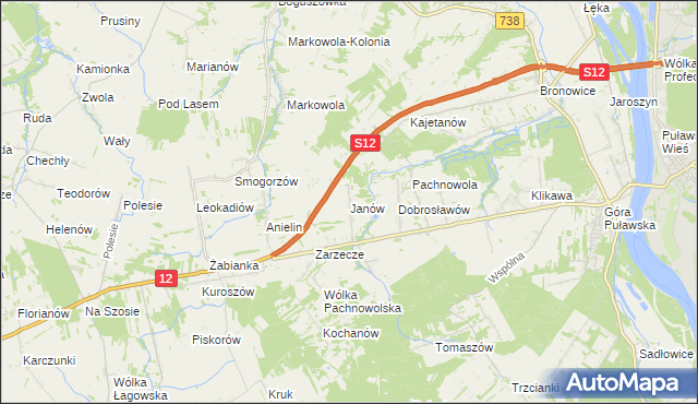 mapa Janów gmina Puławy, Janów gmina Puławy na mapie Targeo