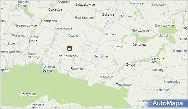 mapa Janowice gmina Waśniów, Janowice gmina Waśniów na mapie Targeo