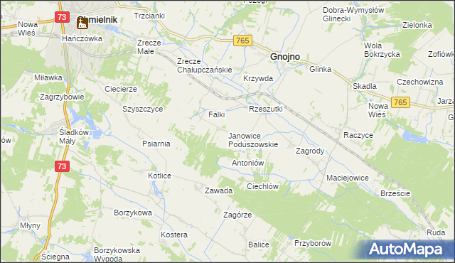 mapa Janowice Poduszowskie, Janowice Poduszowskie na mapie Targeo