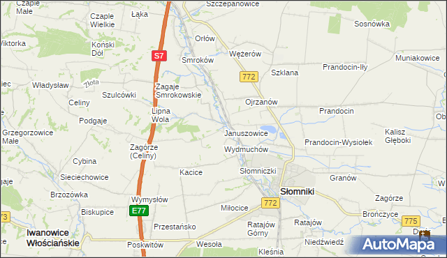 mapa Januszowice gmina Słomniki, Januszowice gmina Słomniki na mapie Targeo