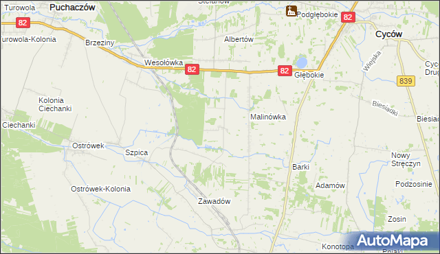 mapa Jasieniec gmina Puchaczów, Jasieniec gmina Puchaczów na mapie Targeo