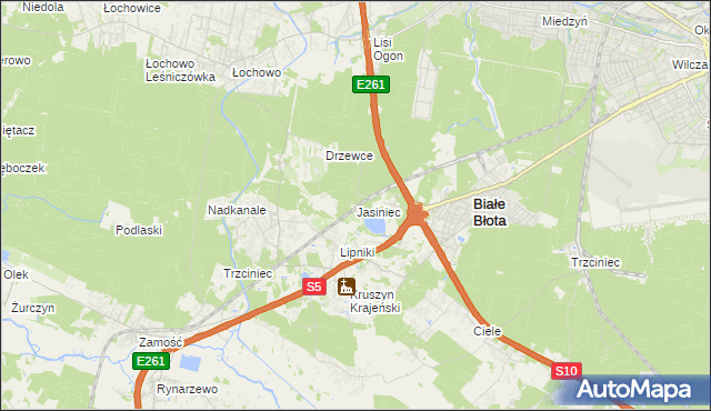 mapa Jasiniec gmina Białe Błota, Jasiniec gmina Białe Błota na mapie Targeo