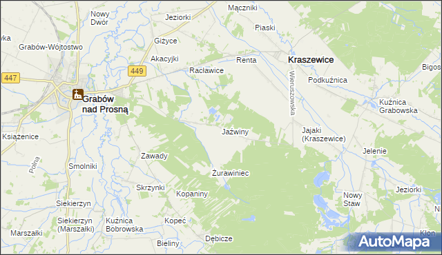 mapa Jaźwiny gmina Kraszewice, Jaźwiny gmina Kraszewice na mapie Targeo