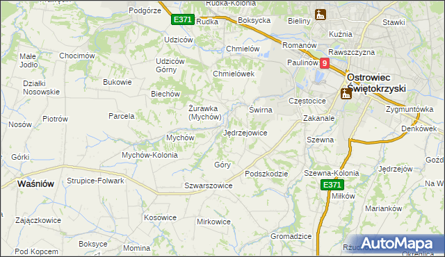 mapa Jędrzejowice gmina Bodzechów, Jędrzejowice gmina Bodzechów na mapie Targeo