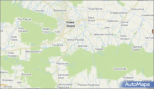 mapa Jeleniów gmina Nowa Słupia, Jeleniów gmina Nowa Słupia na mapie Targeo