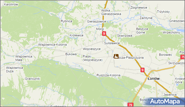 mapa Jeziory gmina Łoniów, Jeziory gmina Łoniów na mapie Targeo