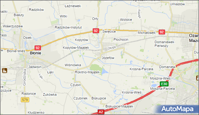 mapa Józefów gmina Ożarów Mazowiecki, Józefów gmina Ożarów Mazowiecki na mapie Targeo