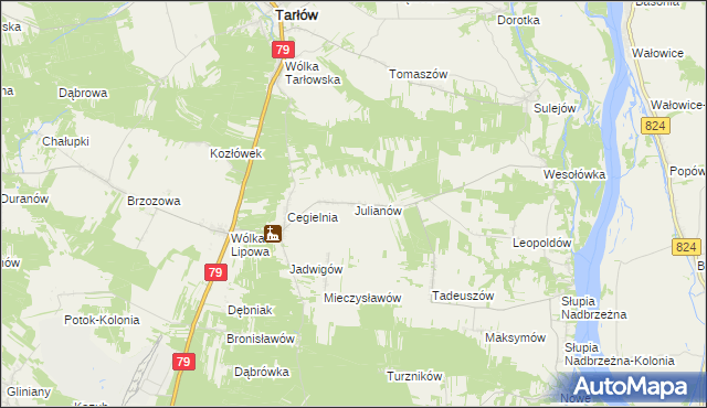 mapa Julianów gmina Tarłów, Julianów gmina Tarłów na mapie Targeo