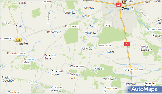 mapa Julianów gmina Tczów, Julianów gmina Tczów na mapie Targeo