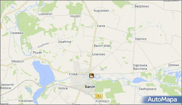 mapa Julianowo gmina Barcin, Julianowo gmina Barcin na mapie Targeo
