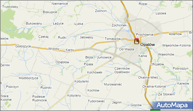 mapa Jurkowice gmina Opatów, Jurkowice gmina Opatów na mapie Targeo