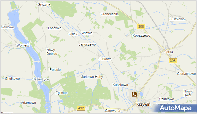 mapa Jurkowo gmina Krzywiń, Jurkowo gmina Krzywiń na mapie Targeo