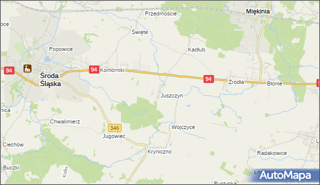 mapa Juszczyn gmina Środa Śląska, Juszczyn gmina Środa Śląska na mapie Targeo