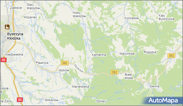 mapa Kamienna gmina Bystrzyca Kłodzka, Kamienna gmina Bystrzyca Kłodzka na mapie Targeo