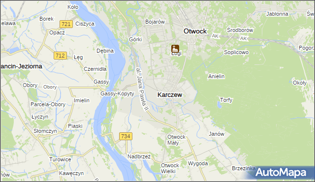 mapa Karczew powiat otwocki, Karczew powiat otwocki na mapie Targeo