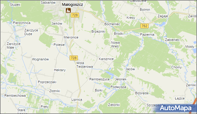 mapa Karsznice gmina Małogoszcz, Karsznice gmina Małogoszcz na mapie Targeo