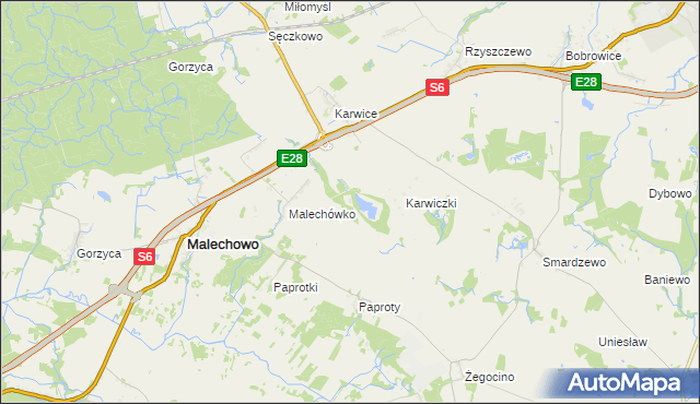 mapa Karw gmina Malechowo, Karw gmina Malechowo na mapie Targeo
