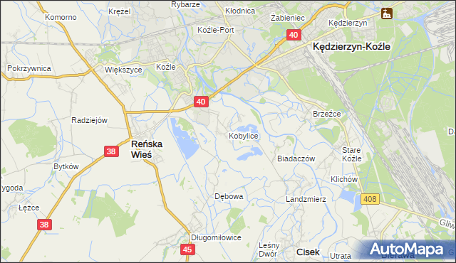 mapa Kobylice gmina Cisek, Kobylice gmina Cisek na mapie Targeo