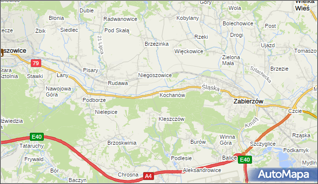 mapa Kochanów gmina Zabierzów, Kochanów gmina Zabierzów na mapie Targeo