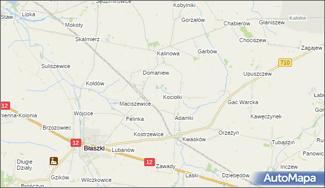 mapa Kociołki gmina Błaszki, Kociołki gmina Błaszki na mapie Targeo