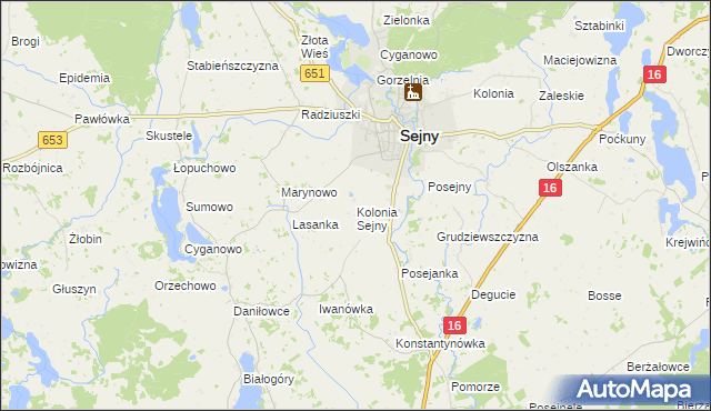 mapa Kolonia Sejny, Kolonia Sejny na mapie Targeo