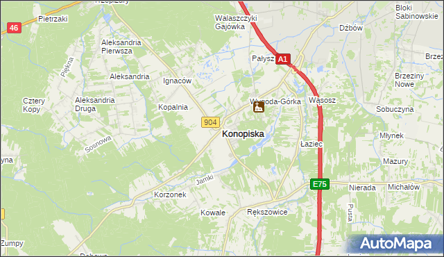 mapa Konopiska powiat częstochowski, Konopiska powiat częstochowski na mapie Targeo