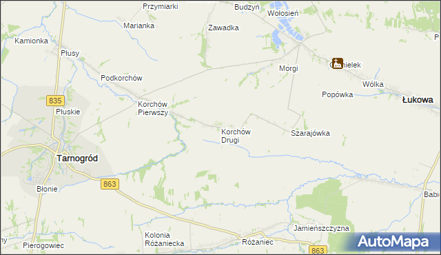 mapa Korchów Drugi, Korchów Drugi na mapie Targeo