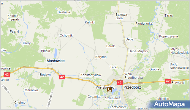 mapa Korytno gmina Masłowice, Korytno gmina Masłowice na mapie Targeo