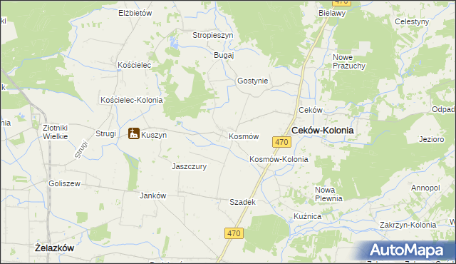 mapa Kosmów gmina Ceków-Kolonia, Kosmów gmina Ceków-Kolonia na mapie Targeo
