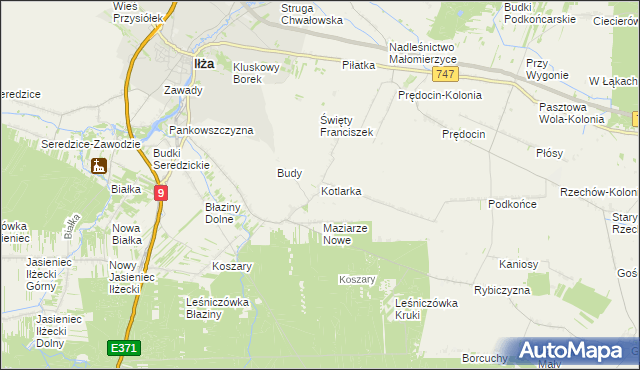 mapa Kotlarka gmina Iłża, Kotlarka gmina Iłża na mapie Targeo