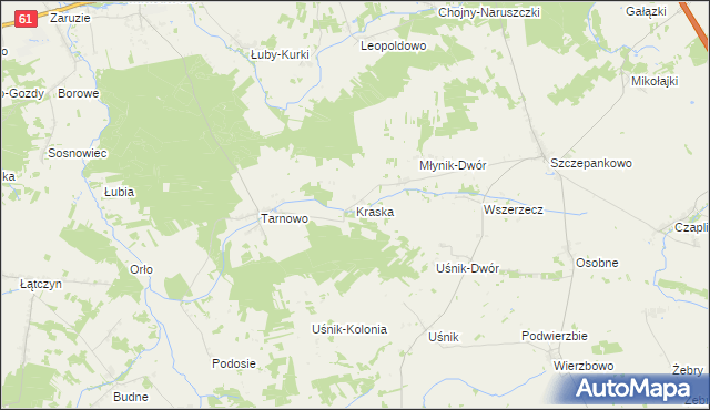 mapa Kraska gmina Miastkowo, Kraska gmina Miastkowo na mapie Targeo