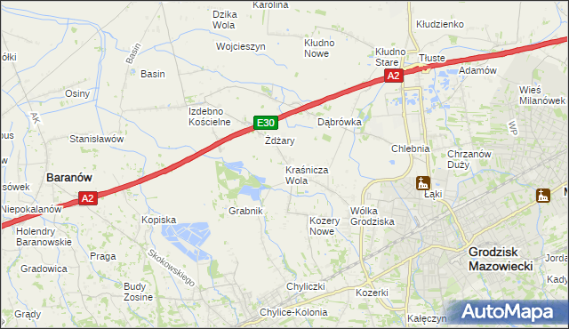 mapa Kraśnicza Wola, Kraśnicza Wola na mapie Targeo