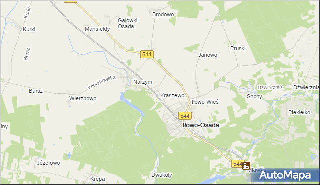 mapa Kraszewo gmina Iłowo-Osada, Kraszewo gmina Iłowo-Osada na mapie Targeo