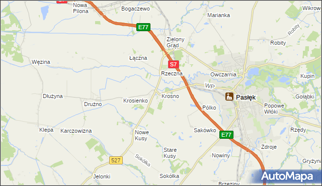 mapa Krosno gmina Pasłęk, Krosno gmina Pasłęk na mapie Targeo