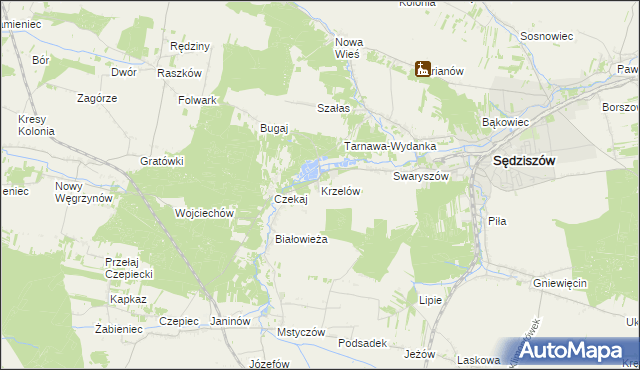 mapa Krzelów gmina Sędziszów, Krzelów gmina Sędziszów na mapie Targeo