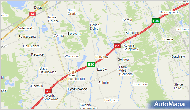 mapa Kuczków gmina Łyszkowice, Kuczków gmina Łyszkowice na mapie Targeo