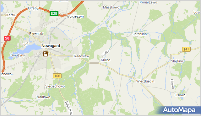 mapa Kulice gmina Nowogard, Kulice gmina Nowogard na mapie Targeo