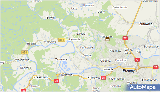 mapa Kuńkowce, Kuńkowce na mapie Targeo